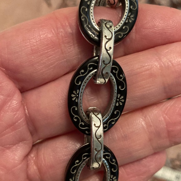 Brighton vintage Silver and black etched Chain Link Bracelet, so unique.❤️ - Picture 4 of 5